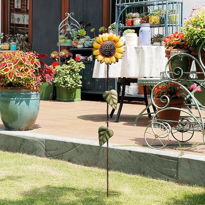 Metal Sunflower Garden Stakes Flower Yard Art Planter Stake Party Lawn Pathway Walkway Patio Decor Yard Sign Indoor Outdoor Decoration (39")
