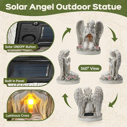 Solar Angel Garden Statue Outdoor Decor Cemetery Decorations for Grave Praying Angel Figurines with LED Light for Outdoor Lawn Yard Patio Decor Memorial Gifts for Women, Mom, Grandma