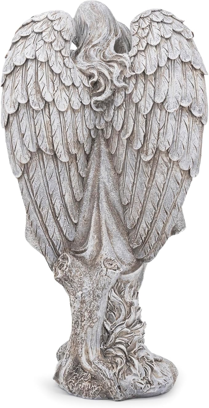 basen Angel Garden Statue Outdoor, Memorial Angel Figurine for Grave Yard Lawn, Resin Praying Angel Sculpture for Cemetery Decoration, Sympathy Gift, Spiritual Garden Decor