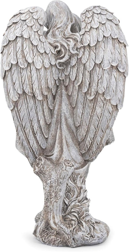 basen Angel Garden Statue Outdoor, Memorial Angel Figurine for Grave Yard Lawn, Resin Praying Angel Sculpture for Cemetery Decoration, Sympathy Gift, Spiritual Garden Decor
