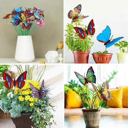 Augshy Butterfly Decorations, 75 Pcs Butterfly Stakes PVC Waterproof Decorative Colorfuli Garden Stakes for Indoor/Outdoor Christmas Yard Decor