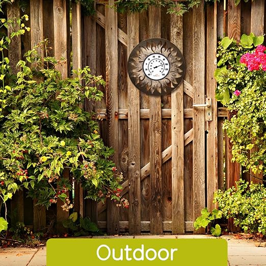 Decorative Outdoor Thermometer, Large Number Indoor Outdoor Thermometer, Black Metal Sun Wall Thermometer for Patio, Outside, Inside, Home, Garden, Room, Window, Greenhouse (13.8")