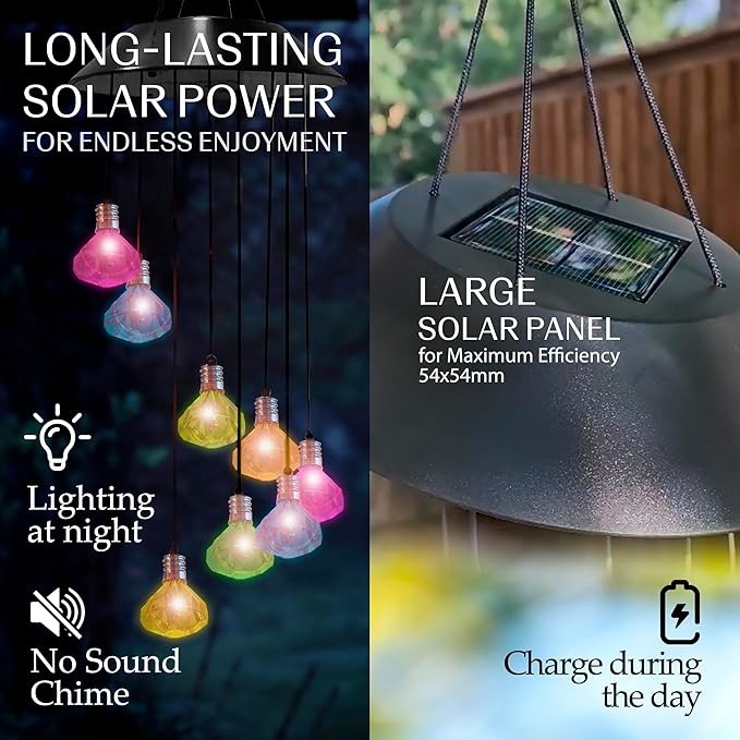 Upblend Outdoors Solar Wind Chimes for Outside – Color Changing LED Wind Chimes for Outside, Solar Chimes Outdoor Waterproof – Diamond, Light Blue