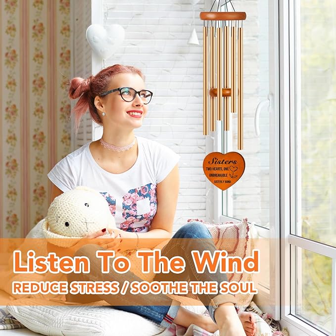 Sister Gifts, 25.5" Aluminum Wind Chimes for Outside with Heart Catcher, Sister Birthday Gifts from Sisters Brother, Sisters Gift for Birthday, Christmas, Thanksgiving, Home Decor