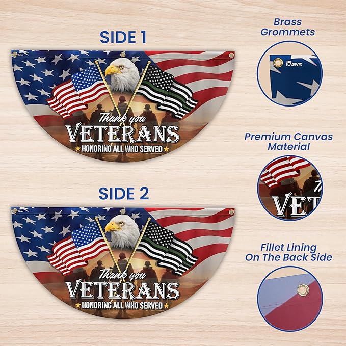 FLAGWIX Outdoor American Army Veteran Flag - Non-Pleated American Fan Flag Bunting 3x6 ft - Veteran Gifts for Men Women, Patriotic 4th of July Memorial Day Decorations Outdoor for Home Garden Decor