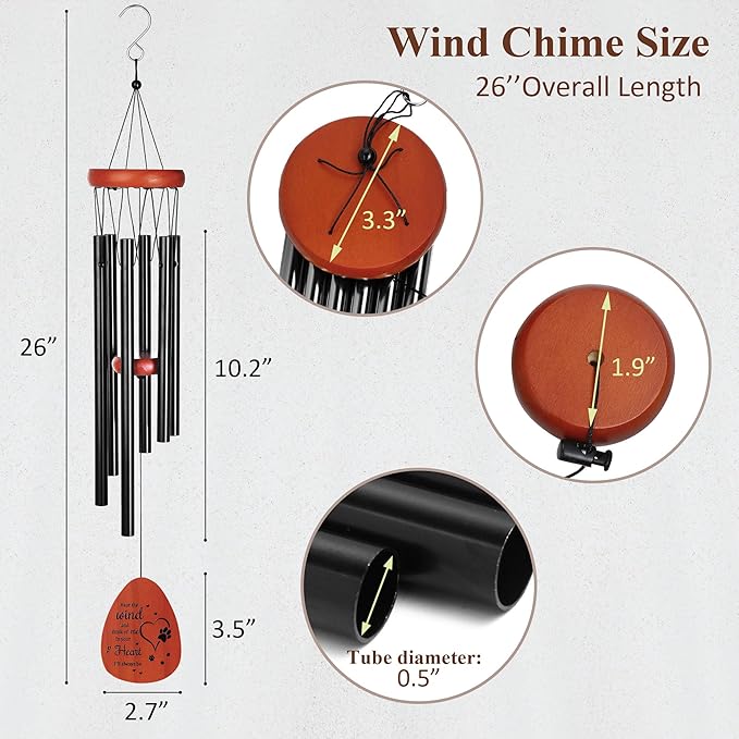 YU FENG 26'' Metal Dog Memorial Wind Chimes for Outside Loss of Dog Loved Pet with Gift Box & Cards - Pet Themed Remembrance Wind Chimes Ornament for Christmas Tree