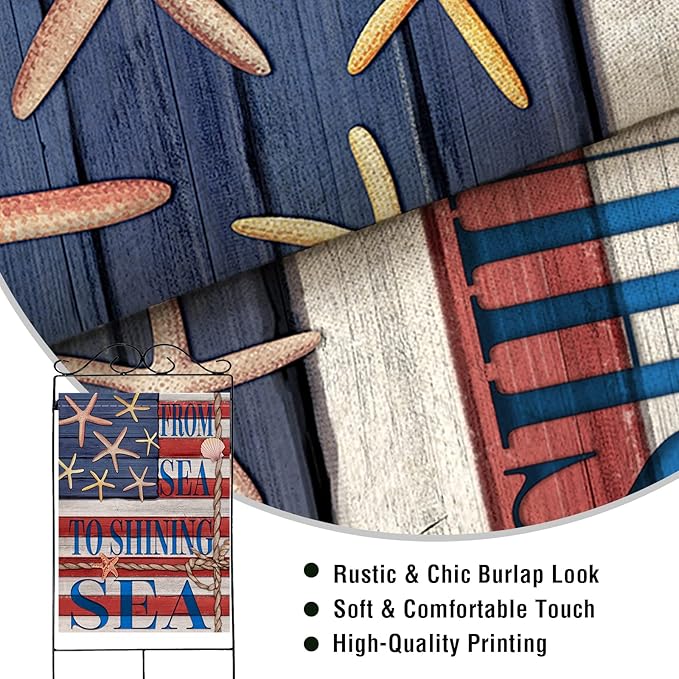 Artofy 4th of July Patriotic Large Decorative House Flag, Coastal America Beach Yard Garden Outside Decor, From Sea to Shining Sea USA American Nautical Outdoor Home Decoration Double Sided 28 x 40