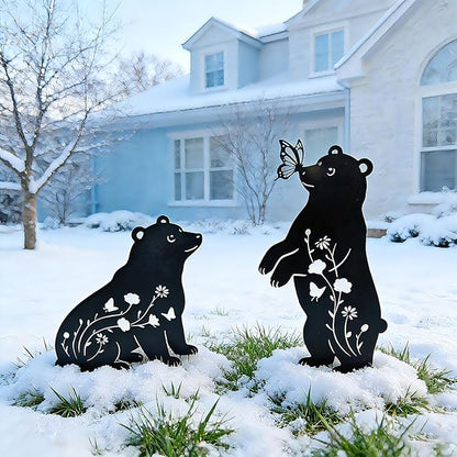 Bear Garden Decor for Outside, Metal Bear Decorative Garden Stakes Set of 2, Rust-Proof Black Silhouette Yard Art for Lawn,Patio,Backyard Outdoor Decorations, Gifts for Animal Lovers ﻿