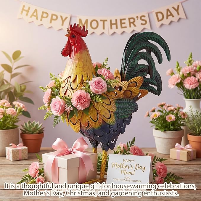 Zhengmy Metal Rooster Garden Statue Lifelike Colorful Metal Rooster Yard Decor Hand-Painted Iron Chicken Sculpture for Patio Lawn Backyard Farmhouse Outdoor Indoor Decoration(Multicolor)