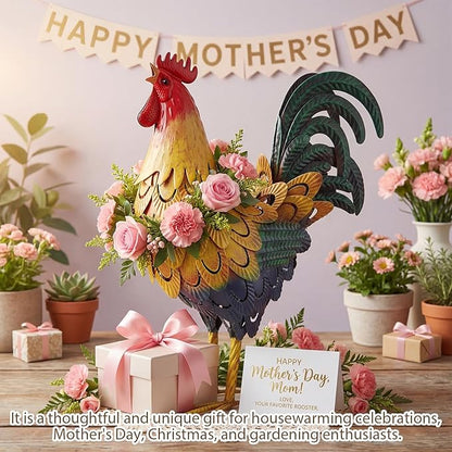 Zhengmy Metal Rooster Garden Statue Lifelike Colorful Metal Rooster Yard Decor Hand-Painted Iron Chicken Sculpture for Patio Lawn Backyard Farmhouse Outdoor Indoor Decoration(Multicolor)