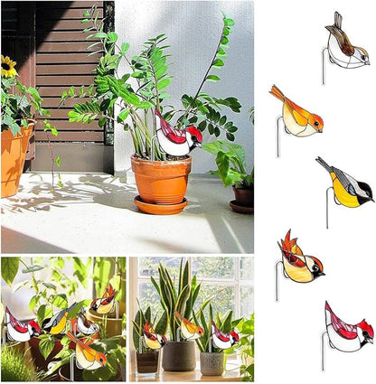Bird Butterfly Flower Plant Pot Stake Decoration, 4.7 Inch 2D Colorful Acrylic Bird Butterfly Garden Ground Insert Decor, Outdoor Yard Lawn Pathway Patio Art Ornaments, Gifts for Mom (G)
