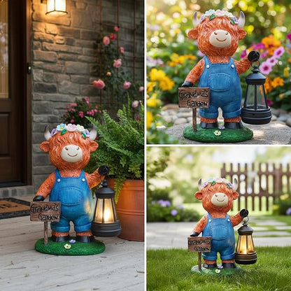 Solar Highland Cow Outdoor Statues | Outdoor Highland Cow Decorations for Patio Yard Lawn Ornaments, Gifts for Mom/Grandma Birthday Housewarming, Grandma's Garden