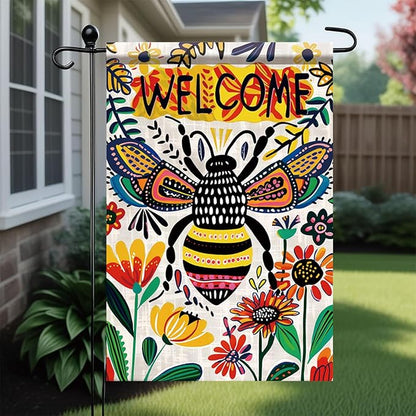 Startlit Patio Welcome Spring Summer Garden Flag 12x18 Double Sided Small Summer Bee Garden Yard Flags Outside Outdoor Seasonal Porch Lawn Decoration