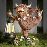 WDS WONDROUS Solar Highland Cow Outdoor Decor with LED Light, Garden Cow Decorations for Home with Flowers, Resin Highland Cow Figurine Gifts for Women Yard Decor Porch Patio Balcony Farmhouse