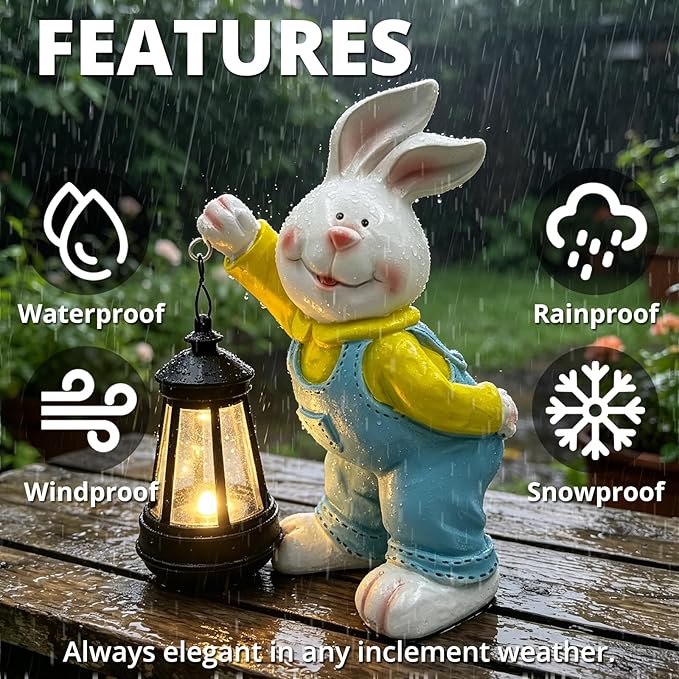 Outdoor Bunny Statue Solar Lantern for Garden Yard Lawn Patio White Rabbit Figurine Decorations Housewarming for Mom Grandma Women