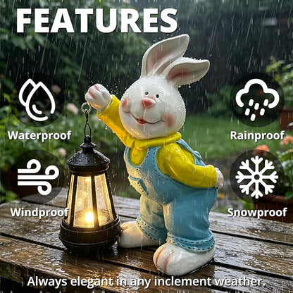Outdoor Bunny Statue Solar Lantern for Garden Yard Lawn Patio White Rabbit Figurine Decorations Housewarming for Mom Grandma Women