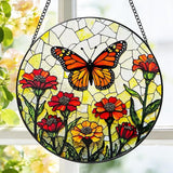 Stained Glass Window Hanging, 8 Inch Monarch Butterfly Suncatcher, Sun Catchers Indoor Window, Orange Wildflowers Suncatchers for Windows Hanging, Spring Home Garden Decor Panel Gifts for Women Mom