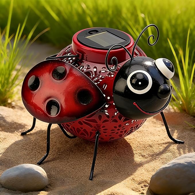 Teaeeno Ladybug Solar Lantern Pattern Light, Hanging Waterproof LED Solar Lights Outdoor Decorative,Sun-Powered Tabletop Lanterns,Metal Solar-Powered Lantern Outdoor