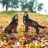 EZTZEN Wolf Metal Garden Stakes - Decorative Black Wolf Silhouette Statues for Outdoor Decor, Yard Art, Patio, Lawn Ornaments
