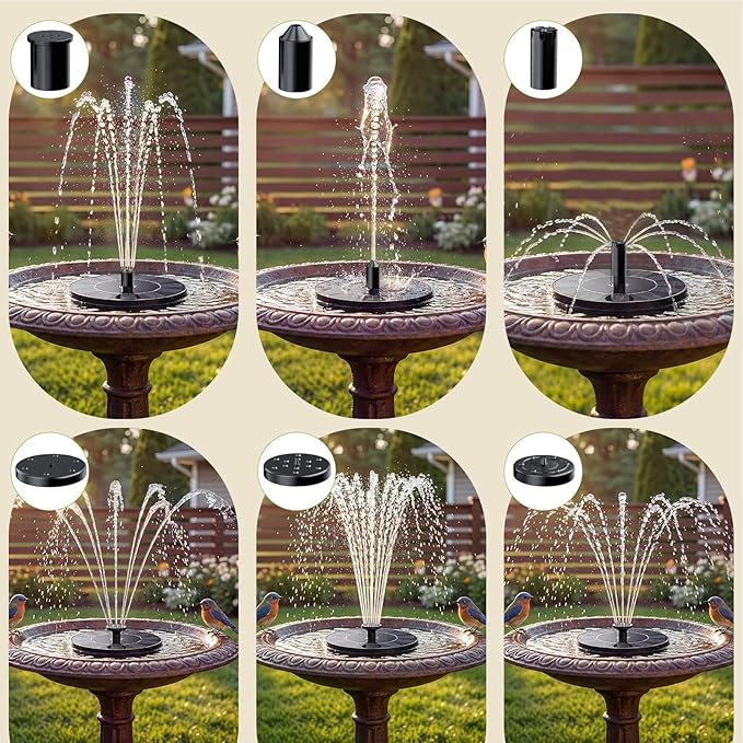 Solar Fountain for Bird Bath: Floating Mini Solar Powerd Water Fountain Outdoor with 6 Nozzles 2026 Upgraded Mini Fountains Pump for Brids Bath Garden Pond Pool