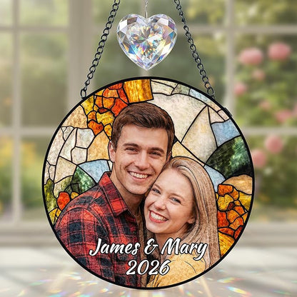 Personalized Stained Glass Windows Hanging, Her Him Picture Suncatcher Ornament, Custom Photo Gift, Birthday Boyfriend Girlfriend Couples Gifts