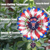 Sunflower American Flag Cow Patriotic Wind Spinners Outdoor for Yard and Garden,12 Inch 3D Stainless Steel Metal Hanging Kinetic Wind Sculpture, Independence Day Decor Indoor Art