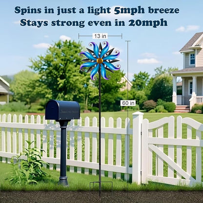 Wind Spinners Outdoor Garden Decor - 60" Sun Wind Sculptures & Spinners, Dual Sided Metal Yard Art Kinetic Windmill for Yard Patio Lawn Decor, Gardening Gifts for Women