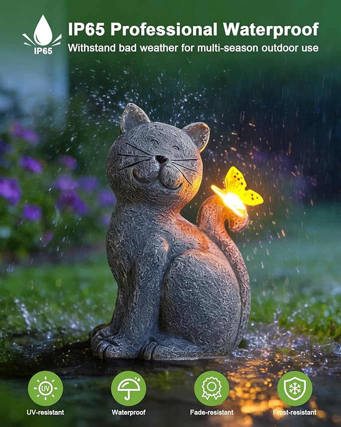 Nacome Cat Outdoor Statues for Garden: Outside Decor with Butterfly Clearance for Yard Art Lawn Ornaments Porch Patio Balcony Home House for Grandma Mom Women