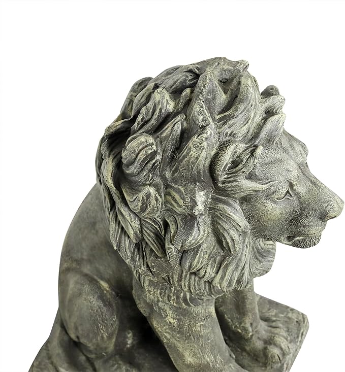 Lion Statue for Garden - Outdoor Sculpture Decoration - 22.8" H Concrete Seated Lion Statue for Home Décor Patio Yard