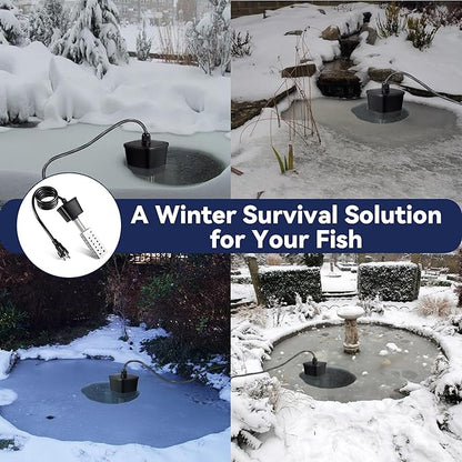 Saillong Pond Heater, Floating Deicer Heater for Outdoor Ponds, Koi Fish Warmer with Temperature Control and Power Indicator(500W, for Ponds from 100 to 250 gal)