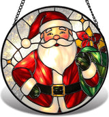 Santa Claus Stained Glass Suncather for Window Hanging, 6.3'' Christmas Ornament Gift for Women, Festive Wall Art Home Decoration Xmas Gift for Mom, Grandma (Red Santa, 6.3'')