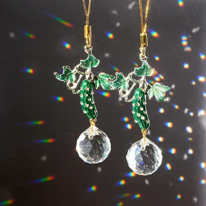H&D HYALINE & DORA Set of 6 Rhinestones Pickle Crystal Suncatcher Pendant Cucumber Rainbow Pickle Sun Catcher Onraments for Tree Windows Garden Home Decor