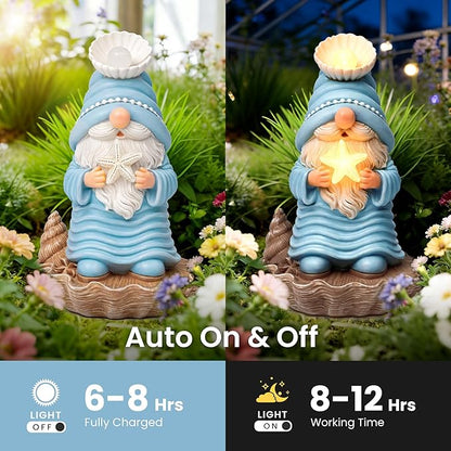 GIGALUMI Garden Gnomes, Solar Statue Outdoor Decor, Gnome Gifts Decoration with LED for Patio Yard Lawn Balcony, Christmas/Birthday Gift for Mom Women