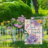 Artofy with God All Things are Possible Christian Large Decorative House Flag, Spring Summer Religious Purple Peony Flower Yard Garden Outside Decor, Inspirational Farm Outdoor Home Decoration 28 x 40