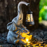Candieslife Solar Garden Statue Lights Loving Elephants Figurine with Solar Lantern, Outdoor Yard Decorations for Patio Porch Home, Housewarming Elephant Gifts for Mom, Women