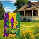 Mardi Gras Garden Flag 12x18 Inch Double Sided Fleur de Lis Yard Flags for Outside Decoration Carnival Beads New Orleans Small Flags for Garden Outdoor
