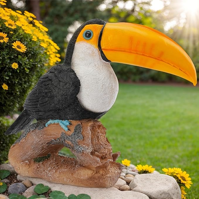 14.2" Real Toucan Statue,Colorful Outdoor Bird Decor Sculpture - Bird Outdoor Animal Ornament, Tropical Tiki Bar Decor, Waterproof & Weather-Resistant, Perfect for Garden, Patio, Yard (Red)