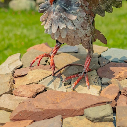 Zaer Ltd. Great Horned Owl Metal Garden Accent, Indoor/Outdoor Decor, Hand-Painted Black-Grey Finish (19" Tall Ash)