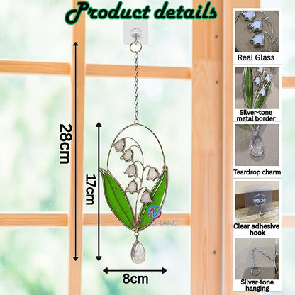 Real Stained Glass Suncatcher Lily of The Valley Suncatcher for Mom Lily of the Valley Stained Glass Window Hanging Decor Plant Lover Gifts for Women Home Decor Gifts Sun Catchers Indoor Window 6.7in