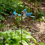 Red Carpet Studios Garden Art Balance Rocker Metal Garden Stake Yard Décor, 49” Tall, Bluebird Family with Baby Blue Birds
