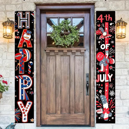BlissYard 4th of July Decorations 2Pcs Patriotic Decor Door Banner American Flag USA Independence Day Banners Hanging Porch Signs Memorial Veterans Labor Day for Front Yard Indoor Outdoor Supplies