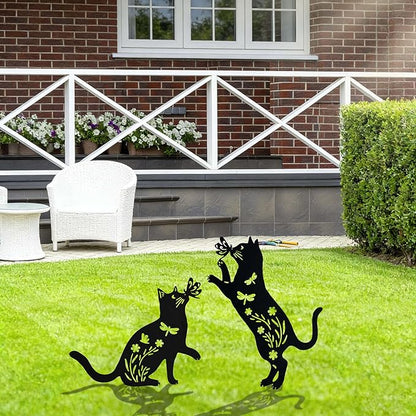 Outdoor cat Metal Garden Statue Black cat Silhouette Outdoor Garden Decoration Outdoor cat Statue for Lawn Yard, cat Art Animal Garden Pile, Lawn Yard Art