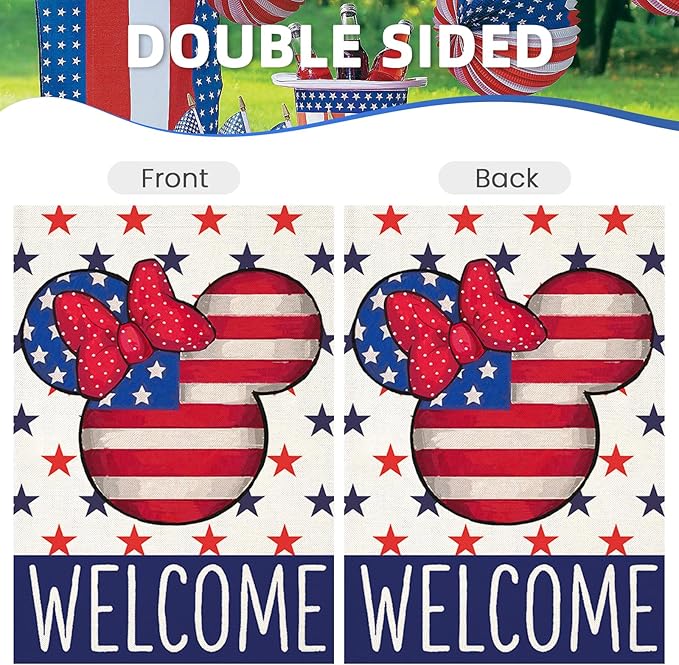 Welcome 4th of July House Flags for Outdoor Decoration, Patriotic Air Balloon Stars Large Yard Flag,Decorative 250th America Years Anniversary Decor for Summer Outside,28x40 Inch Vertical Double Sided