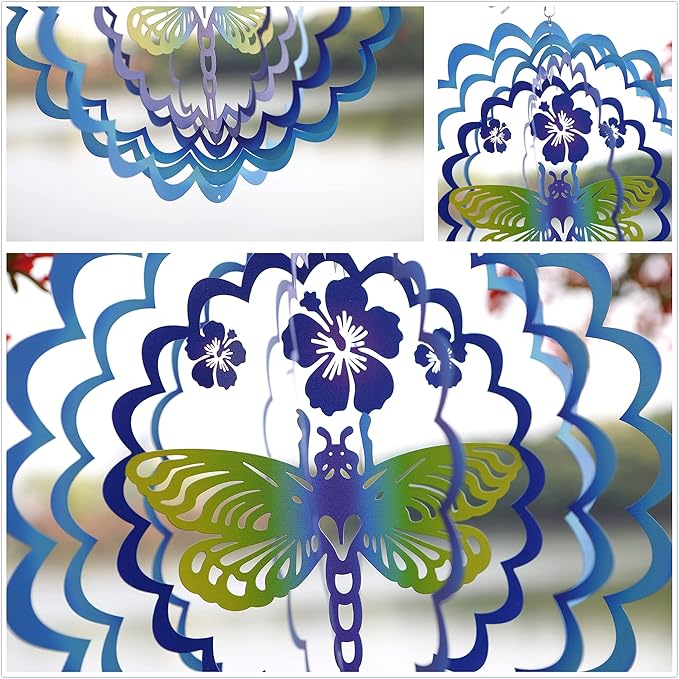 Kinetic 3D Metal Dragonfly Wind Spinner Hanging Ornament Worth Gift for Home and Garden - 12inch Dragonfly Mandala Kinetic Hanging Whirligigs Sun Catcher Windmills