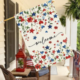 Baccessor Patriotic 4th of July House Flag 28x40 Inch Double Sided Burlap,Memorial Day Welcome American Red and Blue Flower Large Flag Summer Holiday Porch Patio Seasonal Outdoor Outside Decoration