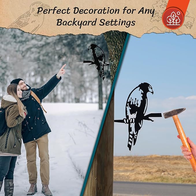Renovatio Metal Bird Decor, Gifts for Mom, Majestic Bird Decoration, Metal Garden Sculpture, Outdoor Tree Ornaments – A Remarkable Outdoor Yard Decor – Hawk (Black)