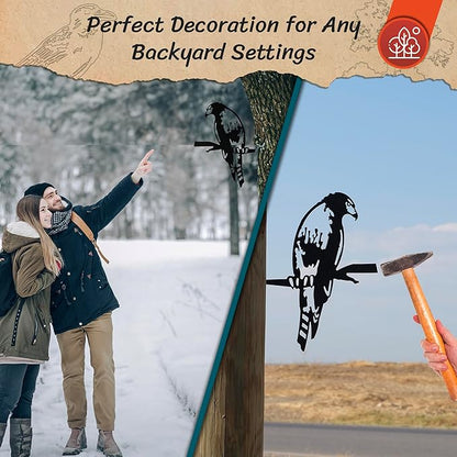 Renovatio Metal Bird Decor, Gifts for Mom, Majestic Bird Decoration, Metal Garden Sculpture, Outdoor Tree Ornaments – A Remarkable Outdoor Yard Decor – Hawk (Black)