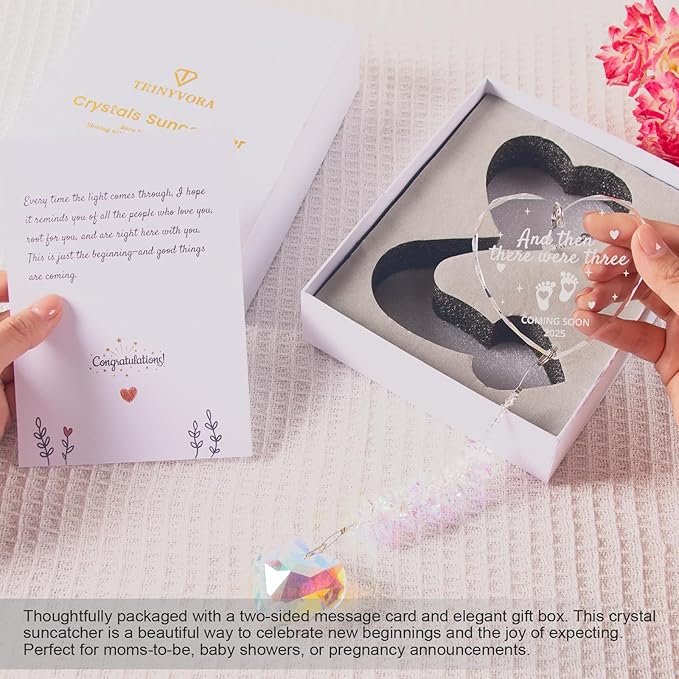 Crystal Suncatcher for New Parents – First Time Dad & Mom Gifts, Family of Three Ornament, Baby Announcements Ideas, Gender Reveal Gifts 2025