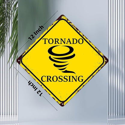 TOMATO FANQIE Funny Metal Warning Tornado Crossing XING Tin Sign Wall Décor Man Cave Bar Yard Decoration Signs Outdoor & Indoor Aluminum Metal Tin Sign 12" x12"