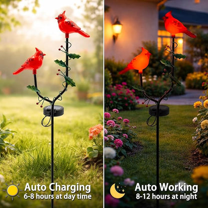Cardinal Solar Garden Stake Lights Outdoor Decor, Red Cardinal Solar Lights for Outside,Christmas Grave Decorations for Patio Yard Porch Pathway Lawn Ornaments, Memorial Gifts for Women